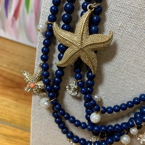 Blue & Gold Multi-Strand Necklace with Nautical Charms - Picture 2 of 4